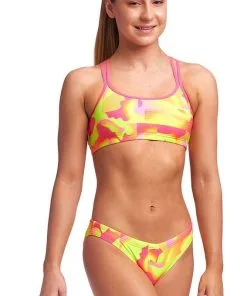 Maillot De Bain Funkita 2 Pièces Fille Criss Cross - Pinged Pink -Combinaisons Hommes Mrillots Oe Bain soldes pinged pink girls 2p 1